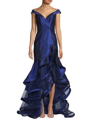 Mac Duggal Off-the-shoulder Tiered Ruffle Gown