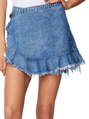 Hadley Faux-wrap Fringe Denim Skort