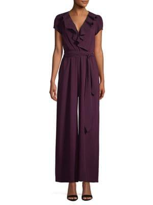 Gabby Skye Short Sleeve Ruffle Tie Waist Jumpsuit