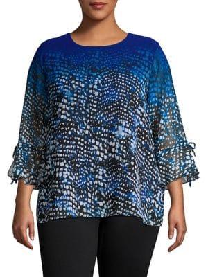 Calvin Klein Plus Printed Tie Sleeve Top