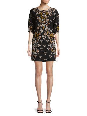 Laundry By Shelli Segal Three-quarter-sleeve Floral Crepe Dress