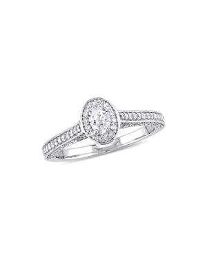 Sonatina 14k White Gold, 0.75 Tcw Oval & Round Diamond Raised Halo Engagement Ring