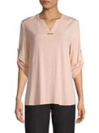Calvin Klein Roll-tab Sleeve Split Neck Top
