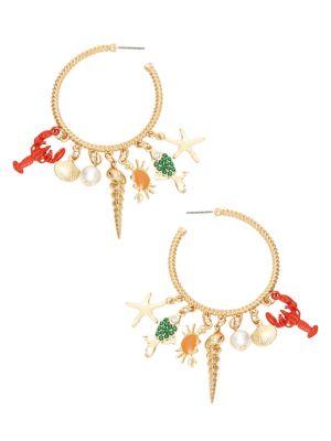 Design Lab Goldtone & Faux Pearl Hoop Earrings