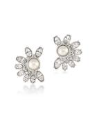 Carolee Simulated Pearl Silvertone Floral Clip-on Earrings