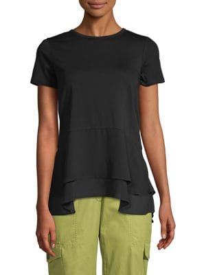 Michael Michael Kors Petite Solid Woven Double Hem Top