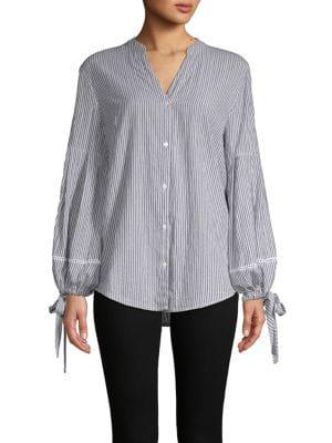 Jones New York Striped Tie Cotton Blouse