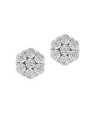 Effy 925 Sterling Silver And 0.14tcw Diamond Bouquet Stud Earrings