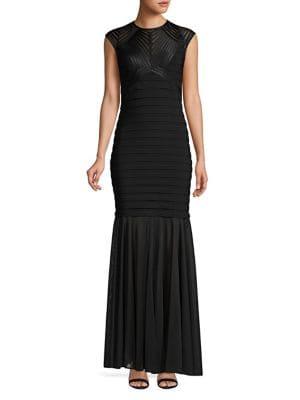 Betsy & Adam Banded Cap Sleeve Gown