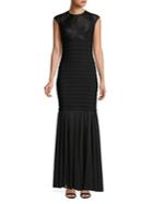 Betsy & Adam Banded Cap Sleeve Gown