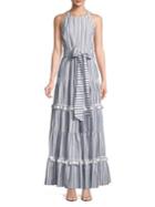 Eliza J Stripe Halterneck Cotton Maxi Dress