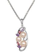 Lord & Taylor Sterling Silver Freshwater Pearl Diamond Pendant Necklace With Amethyst And Pink Tourmaline