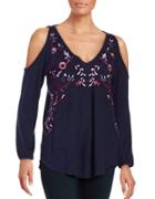 Lucky Brand Cold Shoulder Embroidered Top