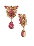 Miriam Haskell Pink Stone Crystal Cluster Clip Earrings