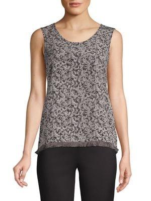 H Halston Fringe Hem Printed Top