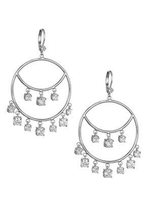 Nina E-aura Silvertone Frontal Hoop Cz Earrings
