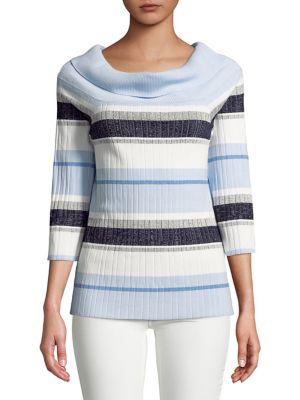 Jones New York Striped Cowl Neck Sweater