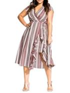 City Chic Plus Be Free Striped Faux Wrap Dress