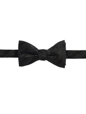 Black Brown Stripe Stitch Pre-tied Silk Bow Tie