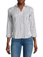 Foxcroft Petite Striped Cotton Button-down Shirt