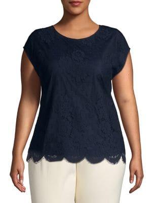 Vince Camuto, Plus Size Plus Floral Lace Crochet Trim Top