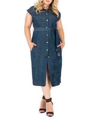 Standards And Practices Plus Denim Button-front Dress