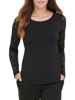 Calvin Klein Lace-sleeve Crewneck Top