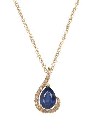Lord & Taylor Red Box Gallery 14k Yellow Gold Sapphire And Diamond Pendant Necklace