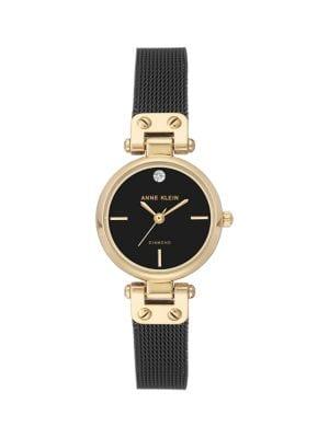 Anne Klein Black Mesh And Goldtone Bracelet Watch