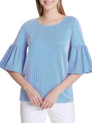 Calvin Klein Plus Bell-sleeve Seersucker Top