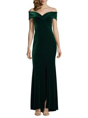 Xscape Off-the-shoulder Mermaid Velvet Gown