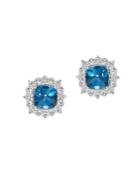 Lord & Taylor Sterling Silver, London Blue And White Topaz Stud Earrings