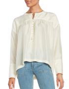 Free People Half-placket Ruched Silk Blouse