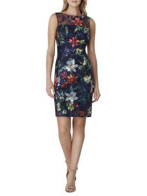 Tahari Arthur S. Levine Floral Illusion Neck Sheath Dress