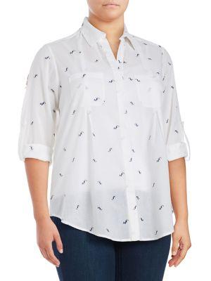 Lord & Taylor Plus Toucan Roll-tab Blouse