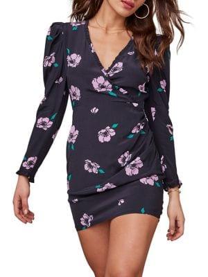Astr The Label Marinke Floral Surplice Mini Dress