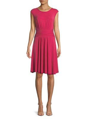 Context Gathered Waist Cap-sleeve Dress