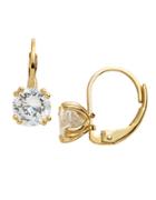 Lord & Taylor 18 Kt Gold Over Sterling Silver And Cubic Zirconia Solitaire Drop Earrings