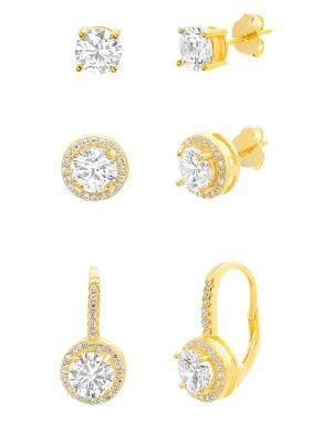Lord & Taylor Set Of Three Crystal Bridal Stud & Leverback Earrings