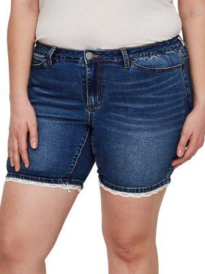 Junarose Plus Crochet Trim Denim Shorts