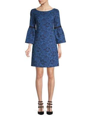 Laundry By Shelli Segal Floral Jacquard Bell-sleeve Sheath Dress