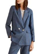 Mango Linen Double-breastered Blazer