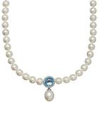 Lord & Taylor 7-16mm White Freshwater Pearl, Blue Topaz, Diamond And Sterling Silver Necklace