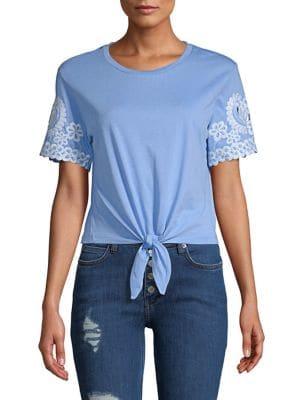 Miss Selfridge Cutwork Tie-front Cotton Tee