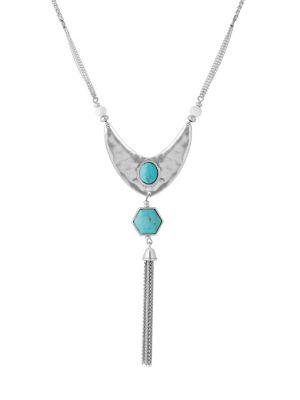 Lucky Brand Chase Crystal Reversible Fringe Pendant Necklace