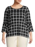 Calvin Klein Plus Checkered Bell Sleeve Top