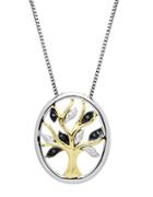 Lord & Taylor Sterling Silver 14kt. Yellow Gold And Green Diamond Pendant Necklace
