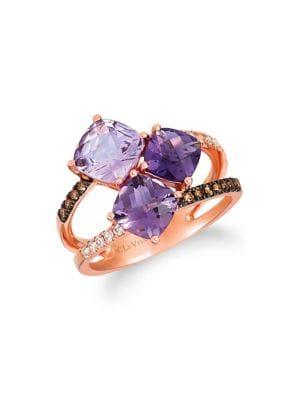 Le Vian 14k Strawberry Gold, Grape Amethyst & Vanilla Topaz Three Stone Ring