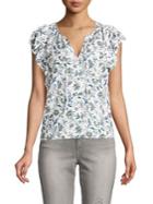 Lucky Brand Floral Split Neck Top