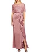 Adrianna Papell Embroidered Satin Gown